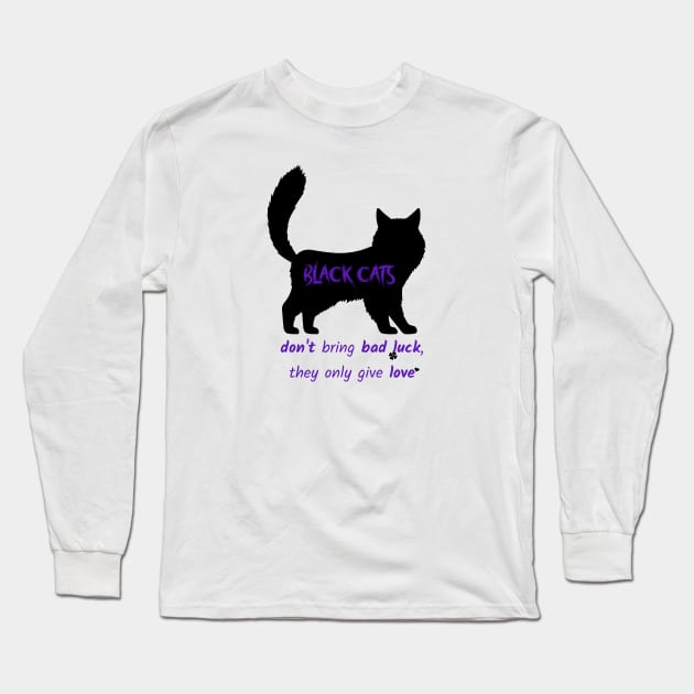 Black cat with no bad luck Long Sleeve T-Shirt by magenta-dream